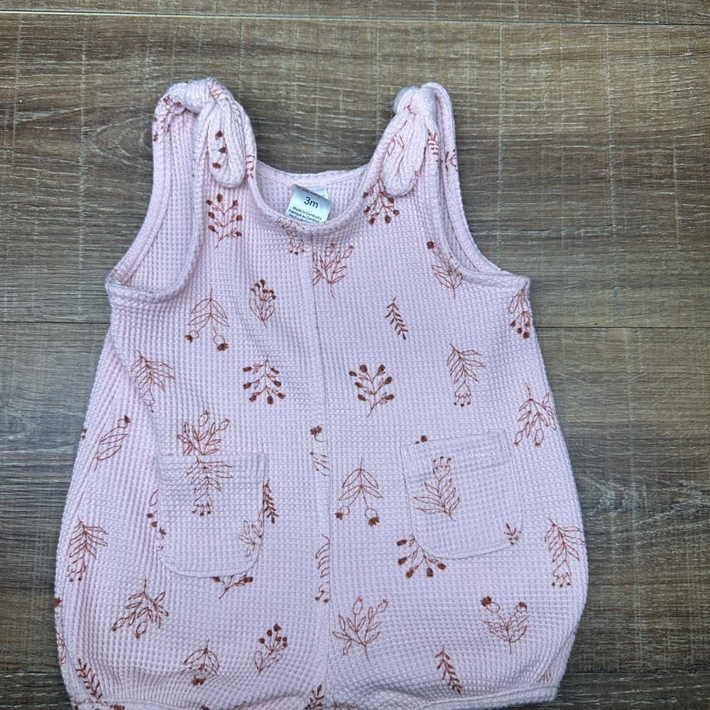 Carter's Pink Waffle Knit Baby Romper with Floral Accents